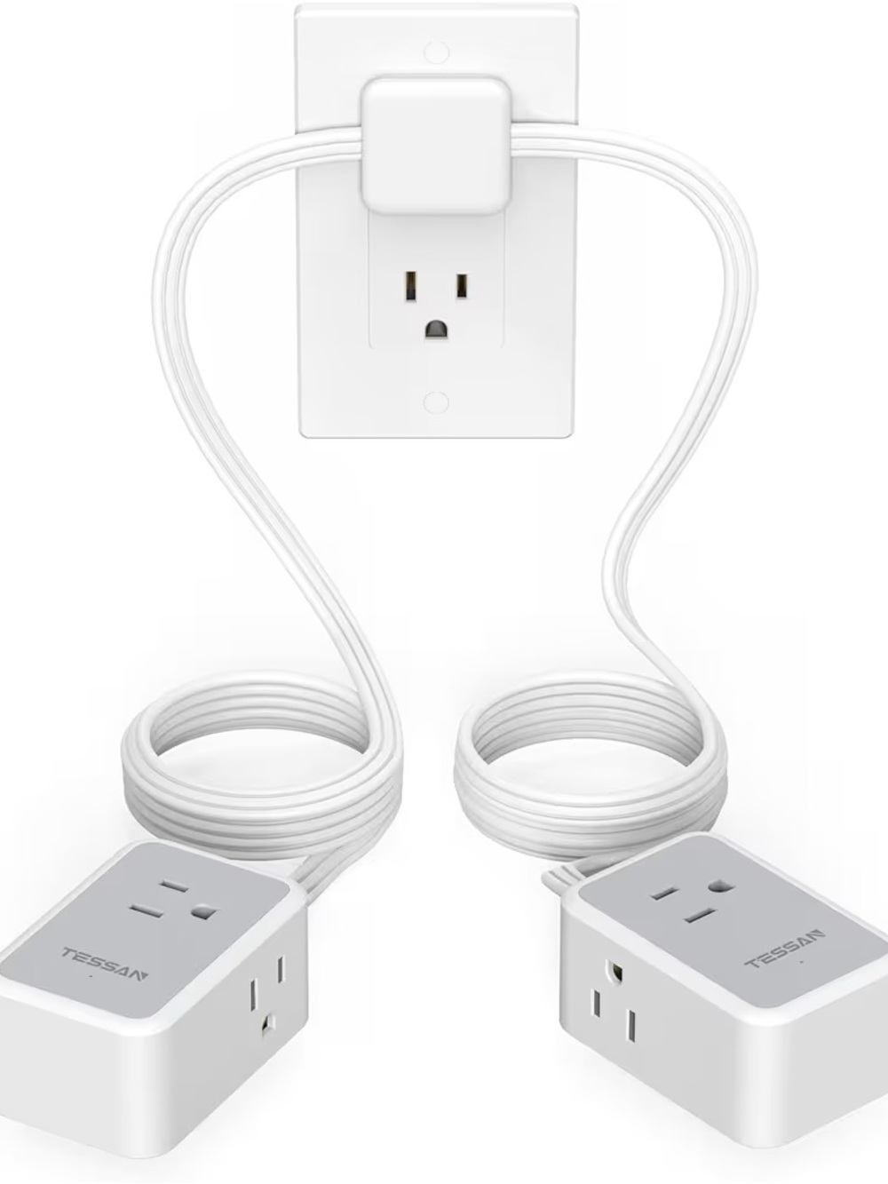 Double Ended Flat Plug Power , Twin Extension Cord 12 ft